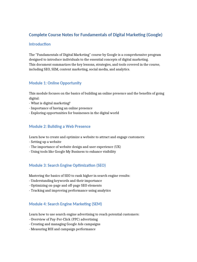 Google Digital Marketing Course Notes | PDF | Digital Marketing ...