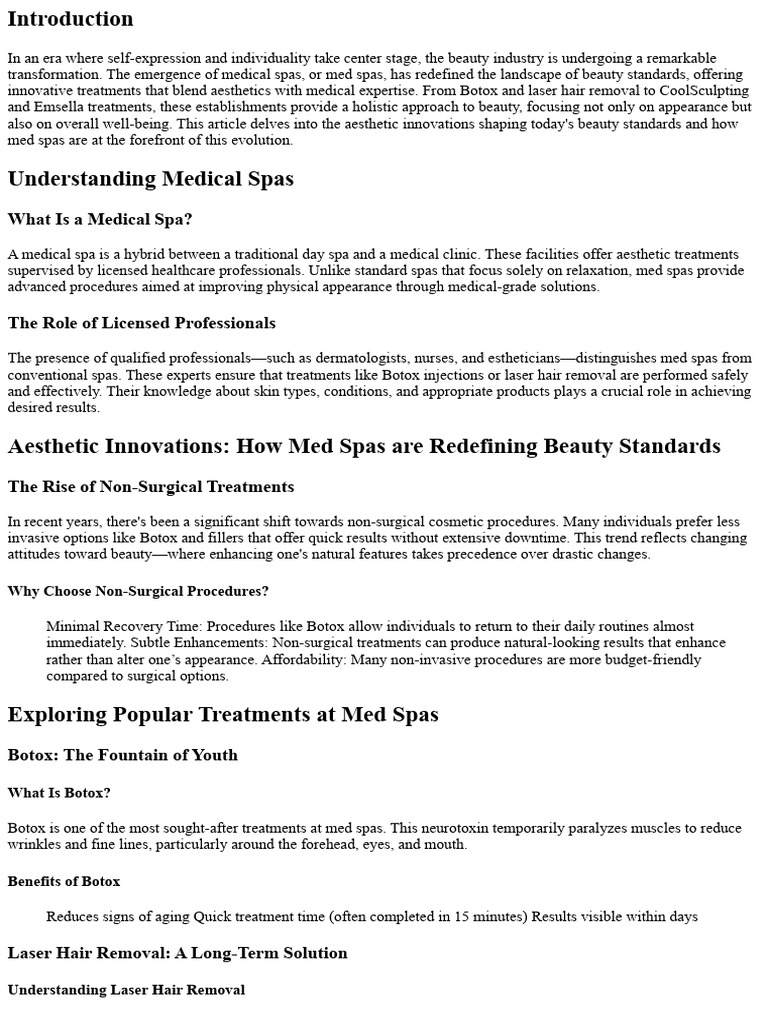 Med Spas: Redefining Beauty Standards | PDF | Botulinum Toxin | Urinary ...