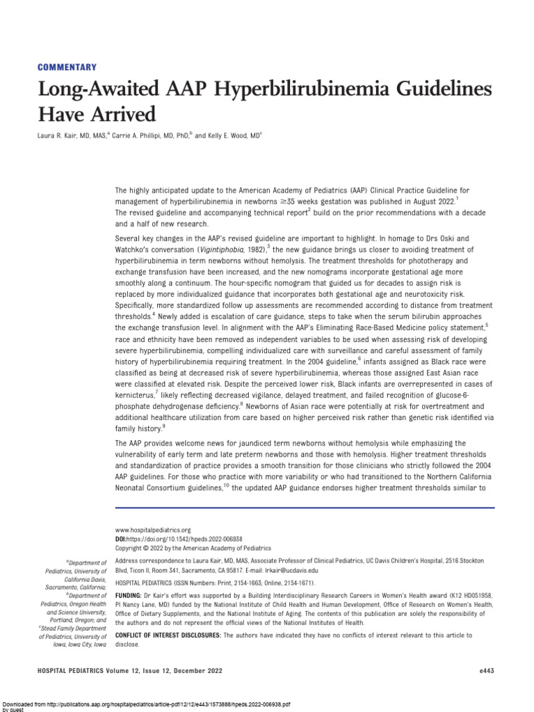Long-Awaited AAP Hyperbilirubinemia Guidelines Have Arrived: Commentary ...