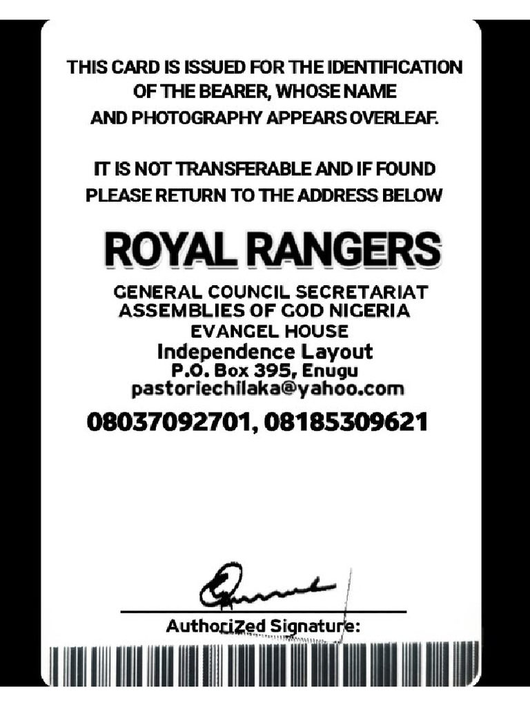 RANGERS ID CARD BACK | PDF
