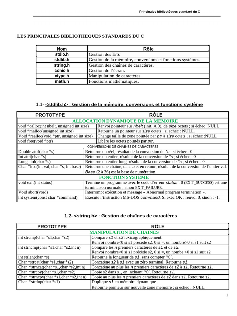 Bibliothèques standards du C expliquées | PDF | Programmation ...