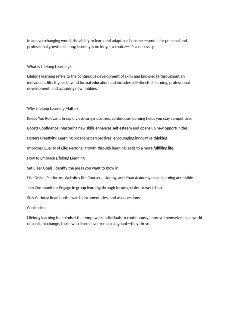 Lifelong Learning Key To Growth Pdf