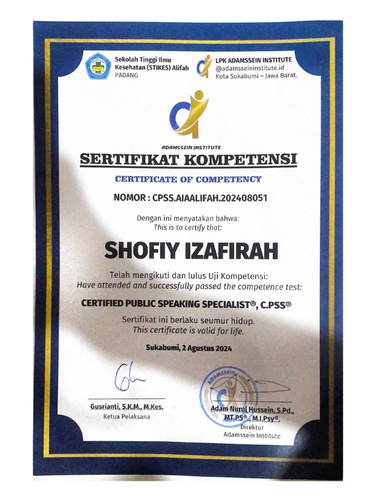 SERTIFIKAT Public Speaking | PDF