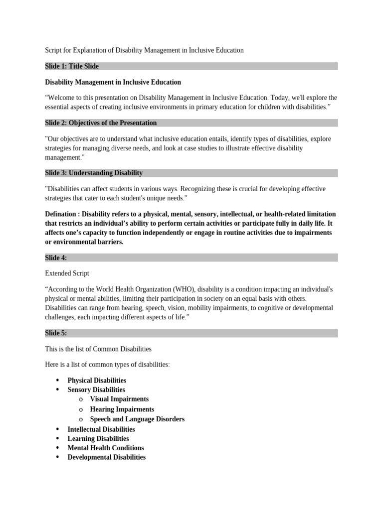 Disability Management in Inclusive Education | PDF | Inclusion ...