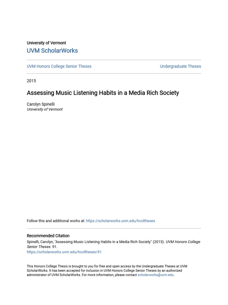 Assessing Music Listening Habits in A Media Rich Society | PDF | Survey ...