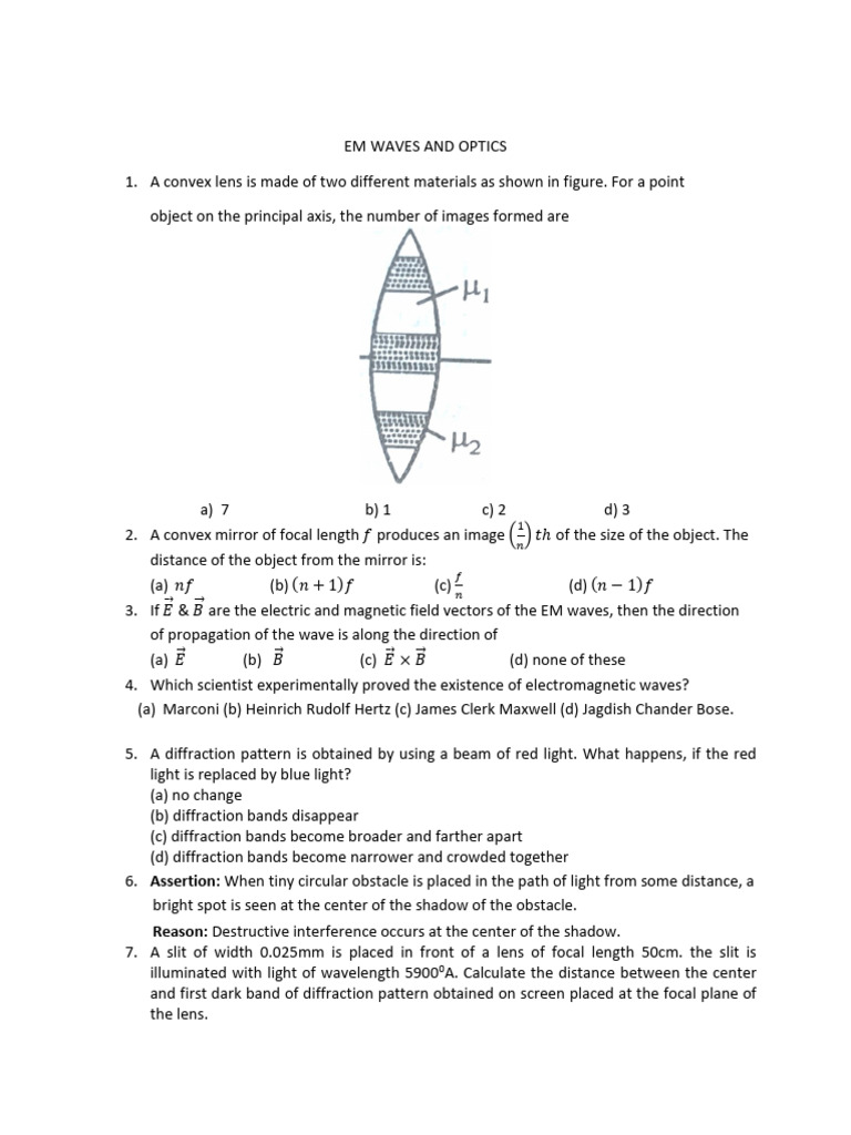 Em Waves and Optics_230210_123402 | PDF | Diffraction | Refraction