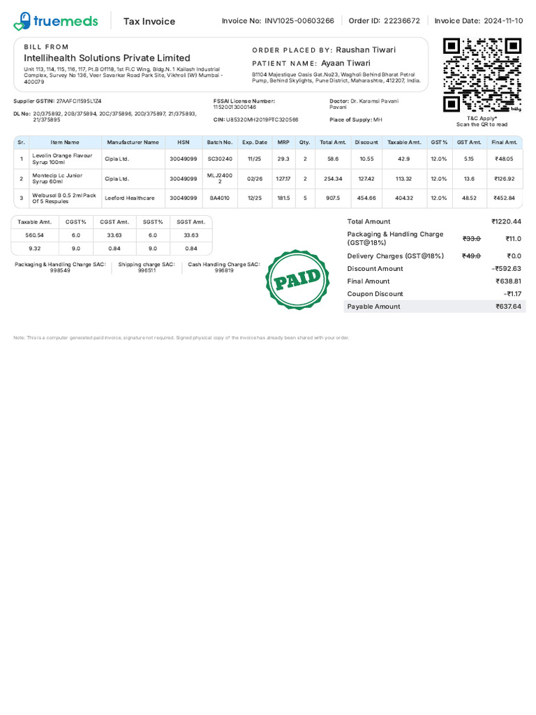Detailed Tax Invoice for Medical Supplies | PDF | Governance | Trade