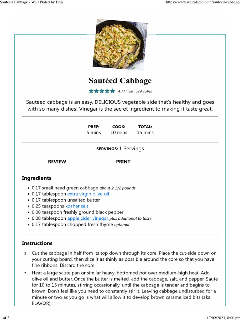 Easy Sautéed Cabbage Recipe | PDF