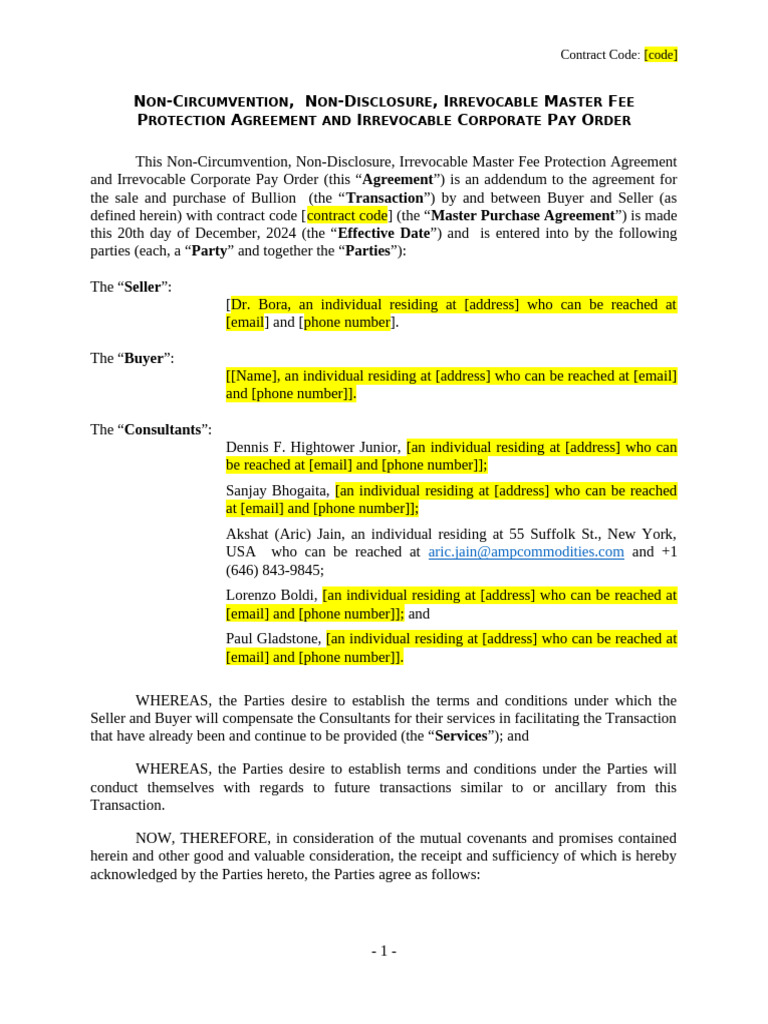 IMFP Agreement Overview and Template | PDF | Wire Transfer | Payments