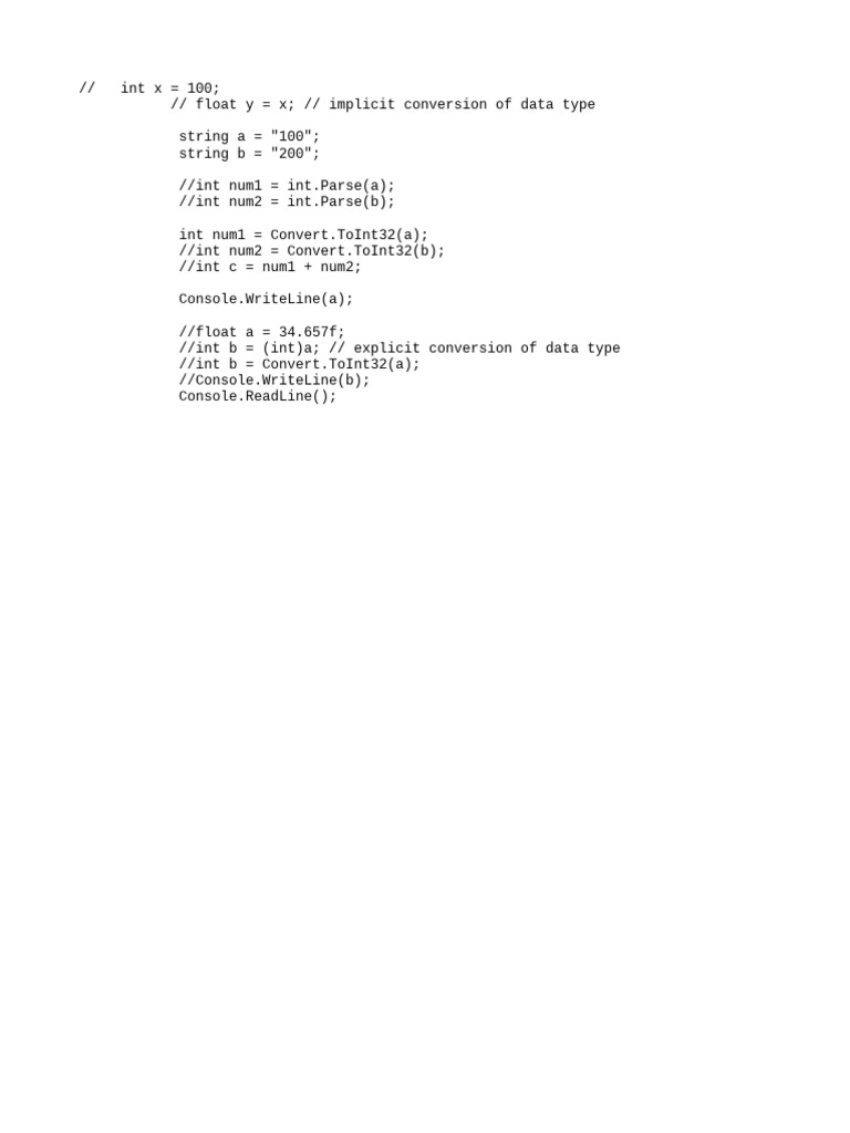 Data Type Conversion in C# | PDF