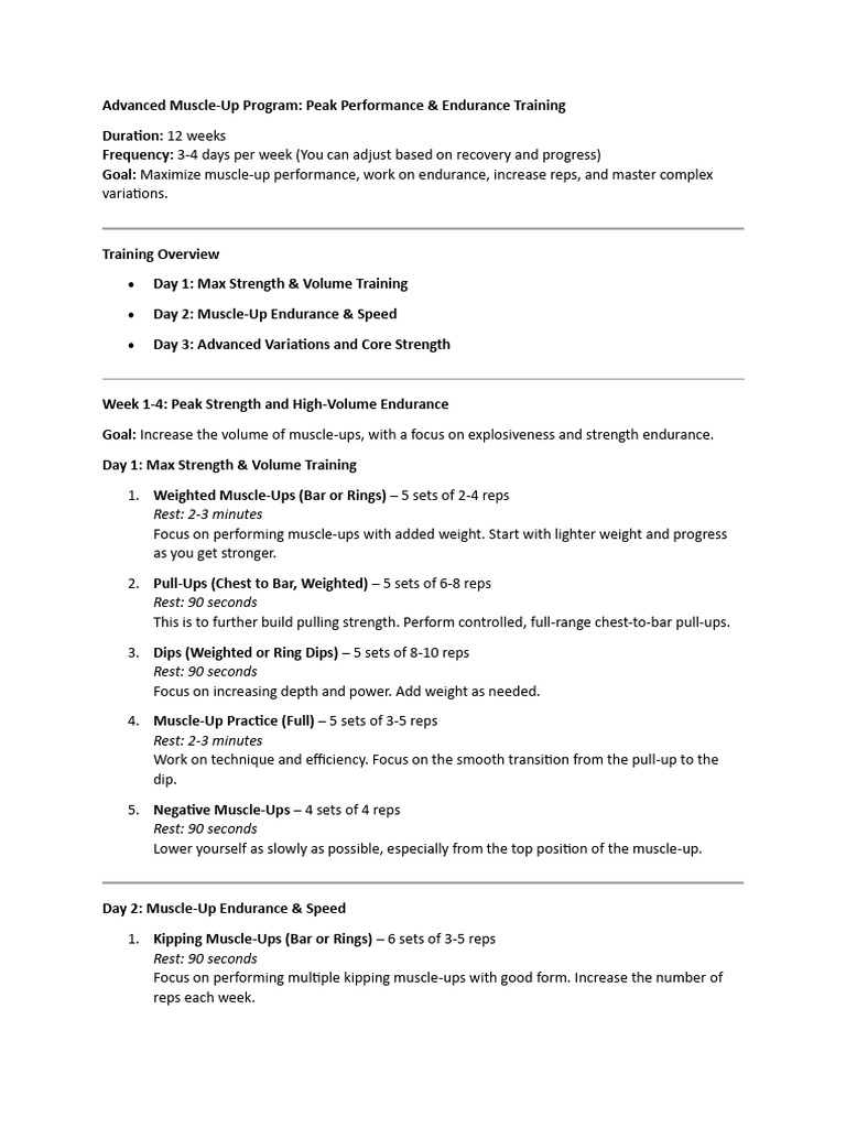 12-Week Advanced Muscle-Up Program | PDF | Strength Training | Physical ...