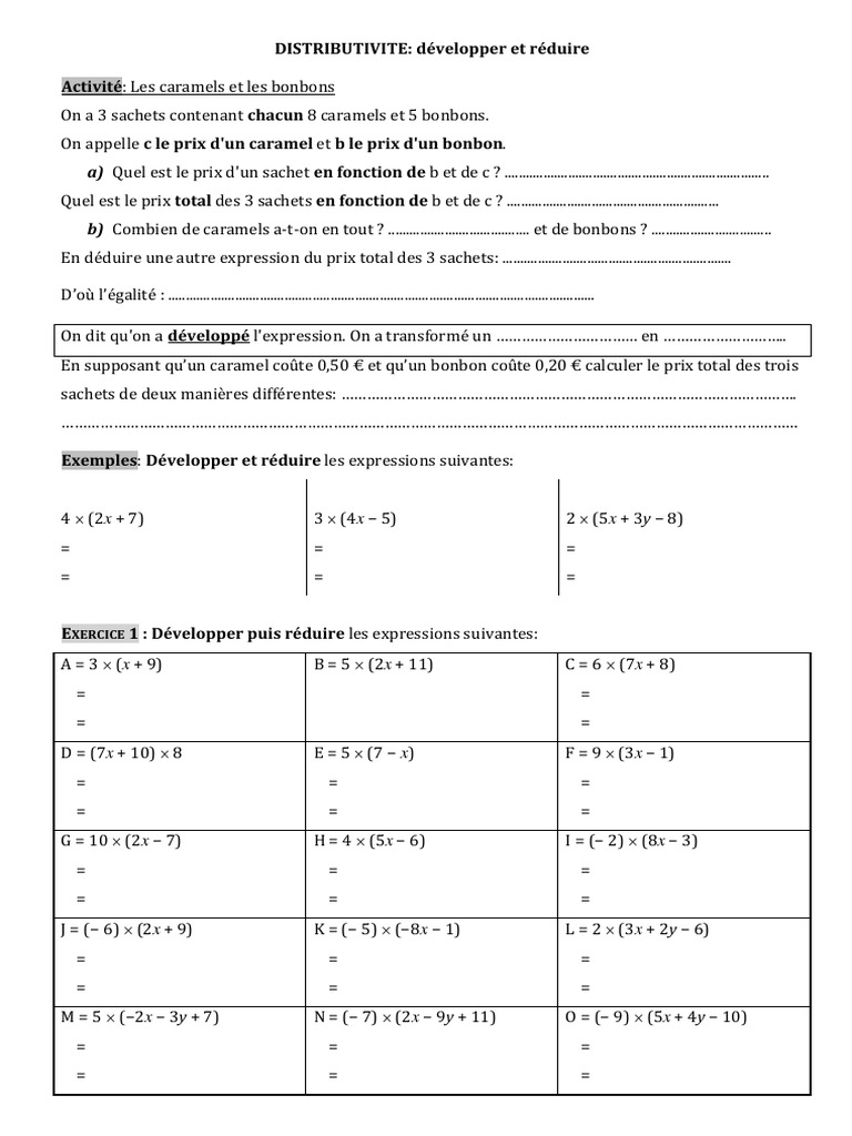 Distributivité : Exercices et Applications | PDF | Géométrie ...