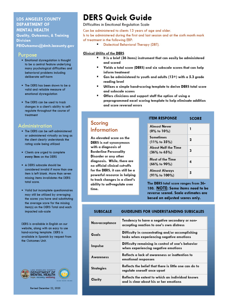 DERS Guide for Emotional Regulation Assessment | PDF | Dialectical ...