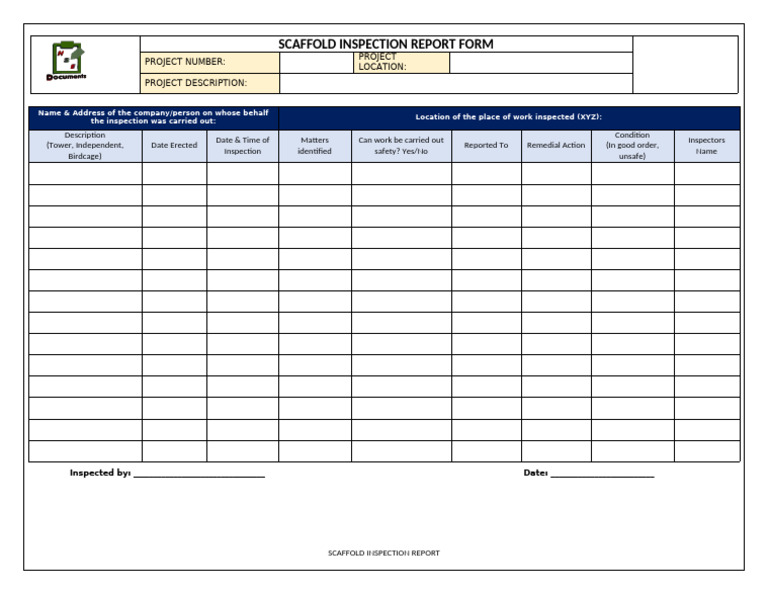 Scaffold Inspection Report Form | PDF