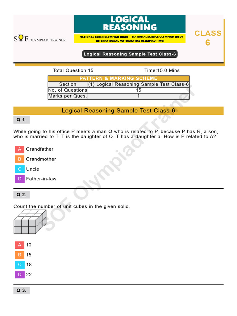 Class 6 Logical Reasoning Sample Test | PDF