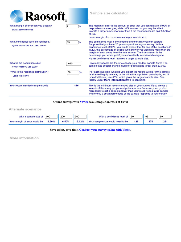 Raosoft Sample Size Calculator Guide | PDF | Margin Of Error | Sample ...