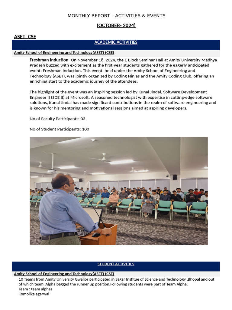 Amity Coding Club Monthly Report - Oct 2024 | PDF