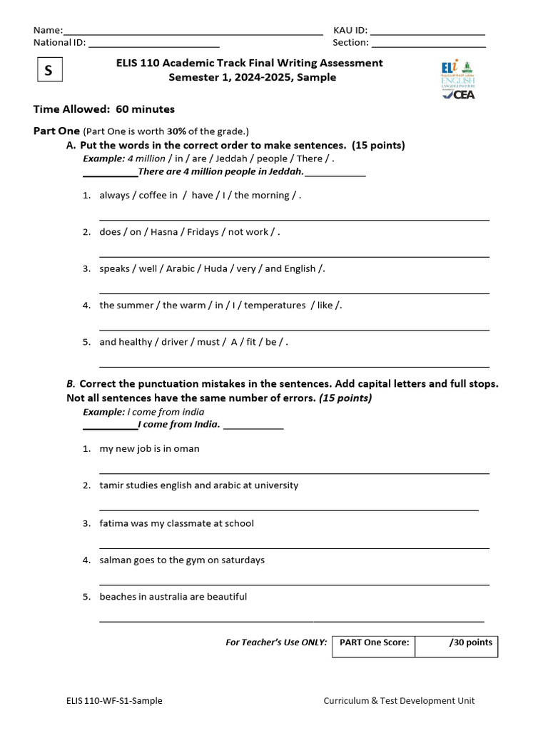 ELIS 110 Writing Assessment Sample | PDF | Linguistics | Human ...