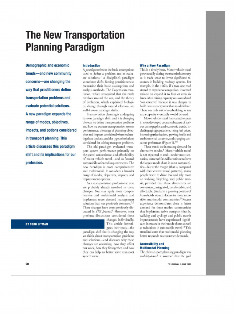 New Paradigm in Transportation Planning | PDF | Transport | Economies