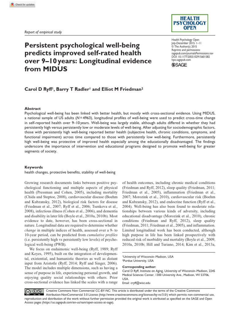 Longitudinal Study on Well-Being and Health | PDF | Chronic Condition ...