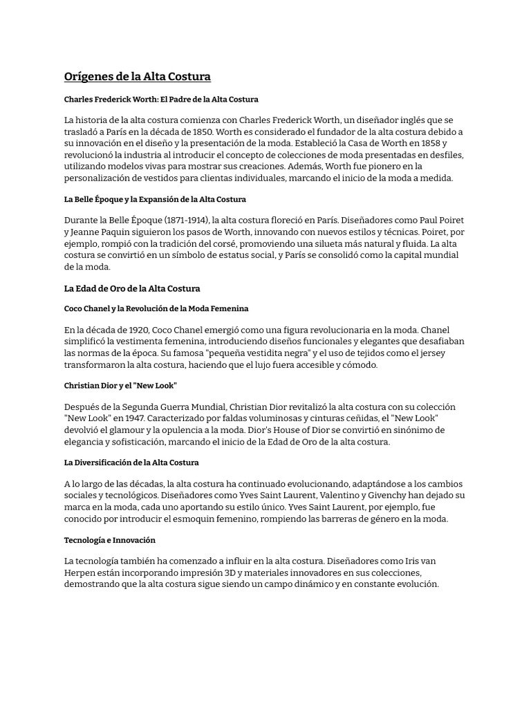 Historia de la Alta Costura en París | PDF | Moda | Ropa