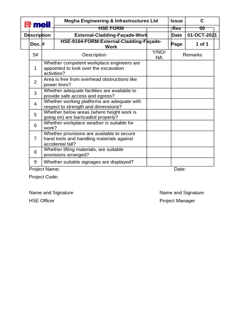 HSE 9164 FORM External Cladding Façade Work 00 | PDF