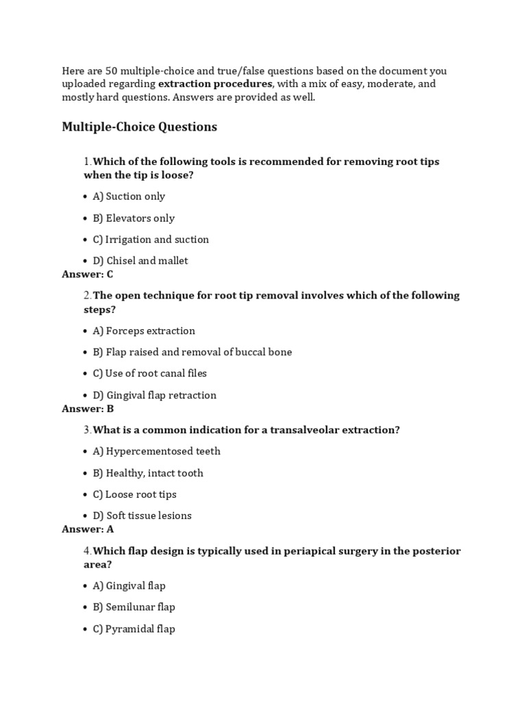 Extraction Procedures Quiz | PDF | Dentistry | Medical Specialties