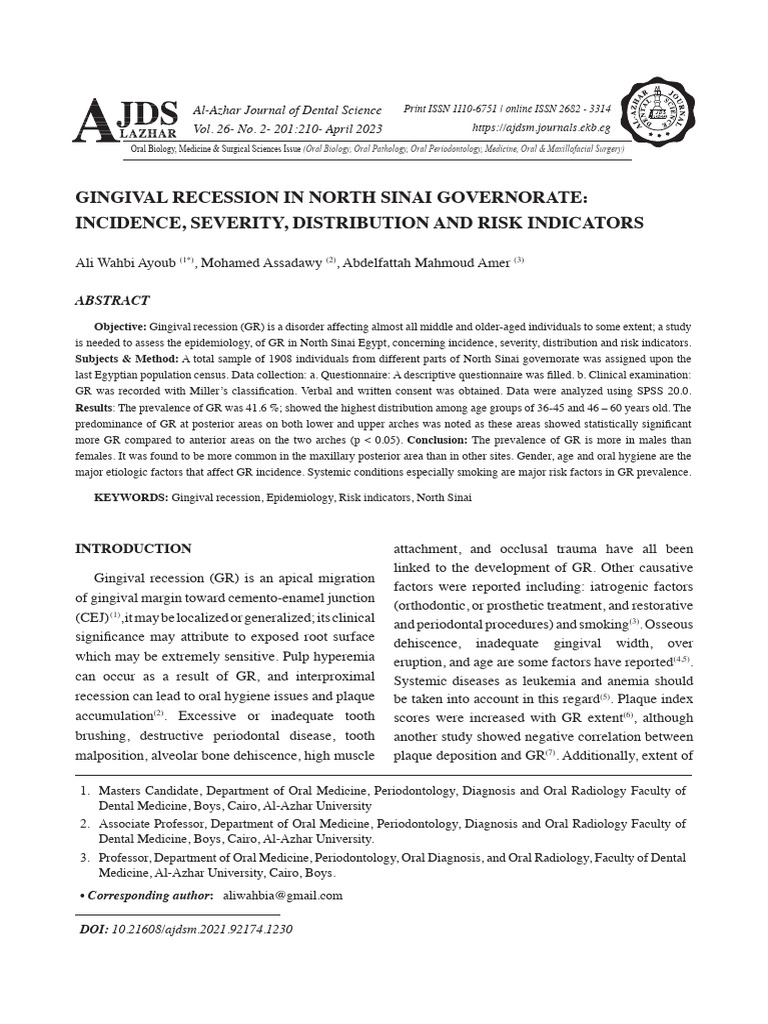 Classification of Gingival Recession | PDF | Periodontology | Clinical ...