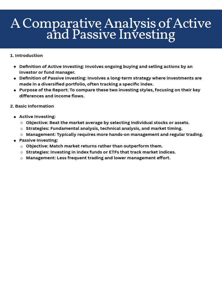 Active vs. Passive Investing Guide | PDF