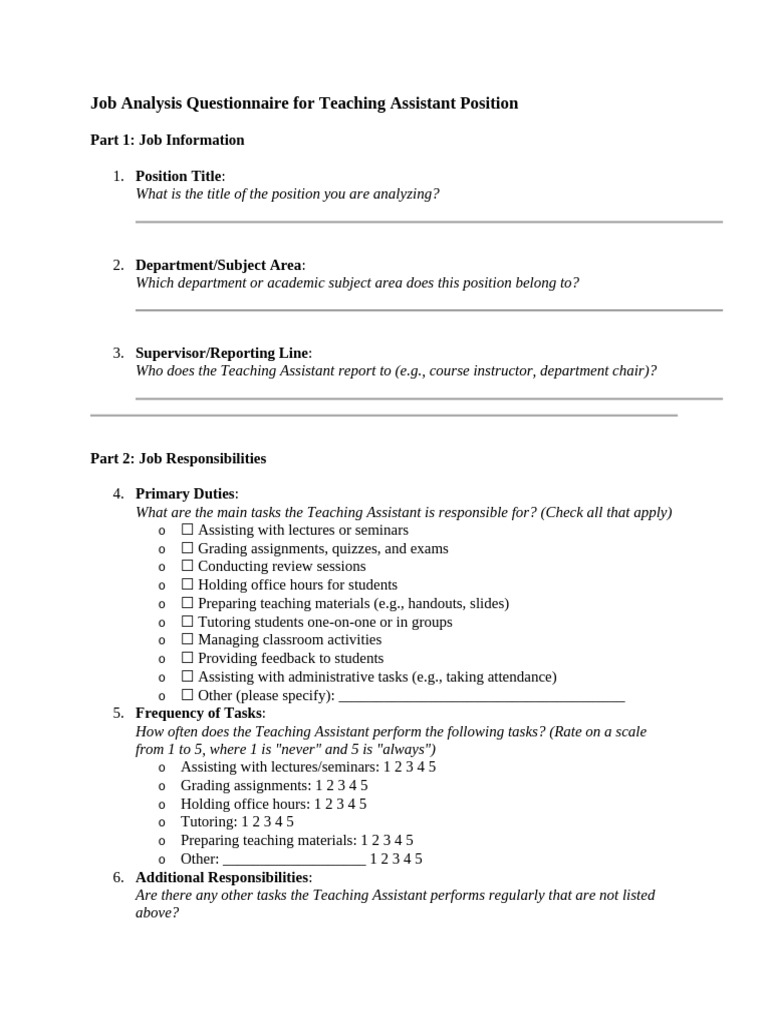Teaching Assistant Job Analysis Guide | PDF | Teaching Assistant | Lecture