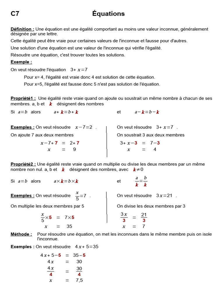 Introduction aux Équations Mathématiques | PDF | Équations | Mathématiques