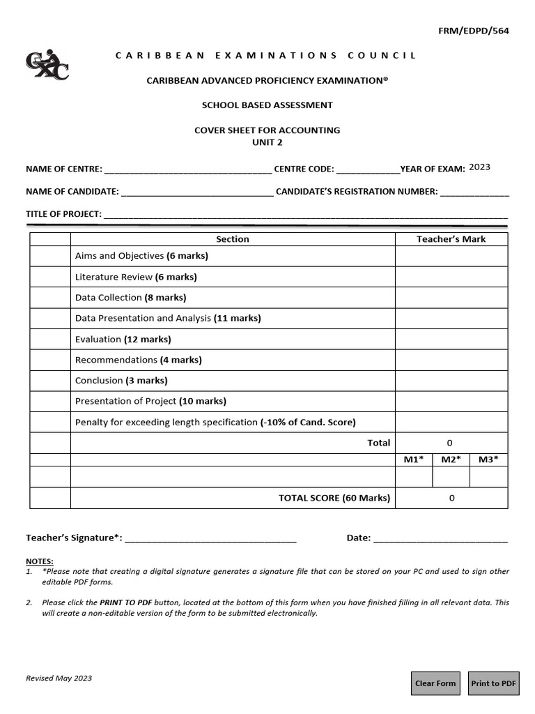 CAPE Acct CoverSheetForESBA Unit2 Fillable May2023 | PDF