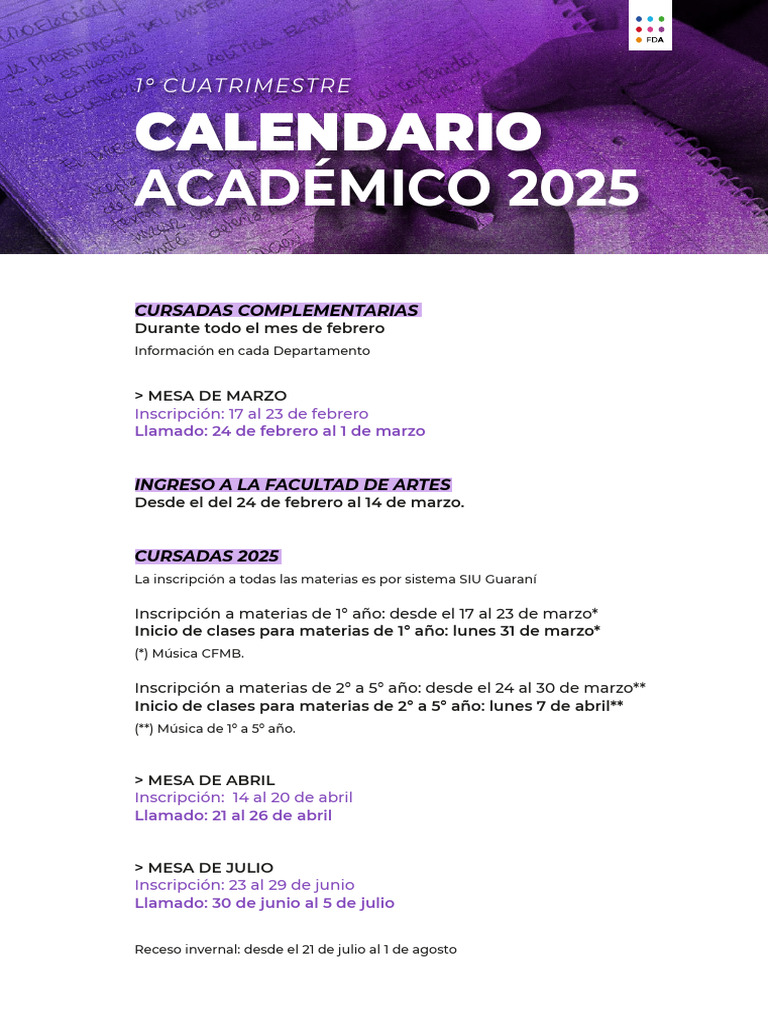 calendario academico 2025 UNLP PDF