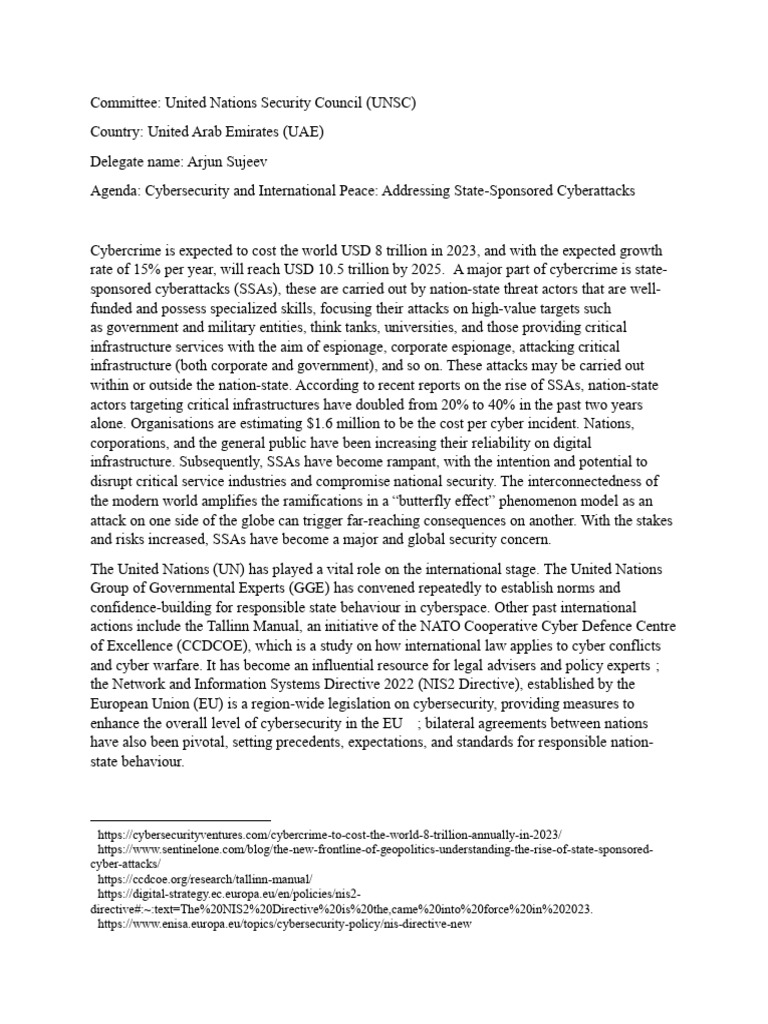 Position Paper UNSC WSSMUN UnitedArabEmirates | PDF | Computer Security ...