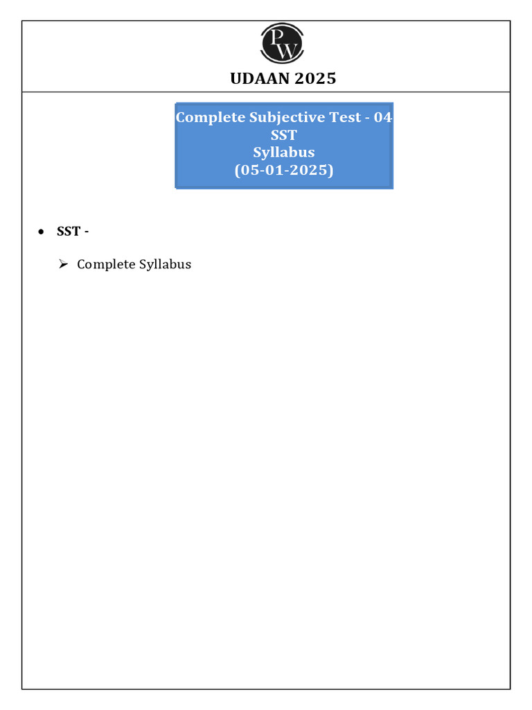 Complete Subjective Test 04 - Test Syllabus - Udaan 2025 | PDF