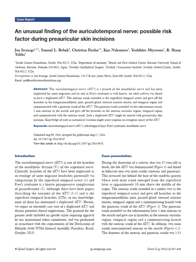 An Unusual Finding of The Auriculotemporal Nerve - Possible Risk Factor ...