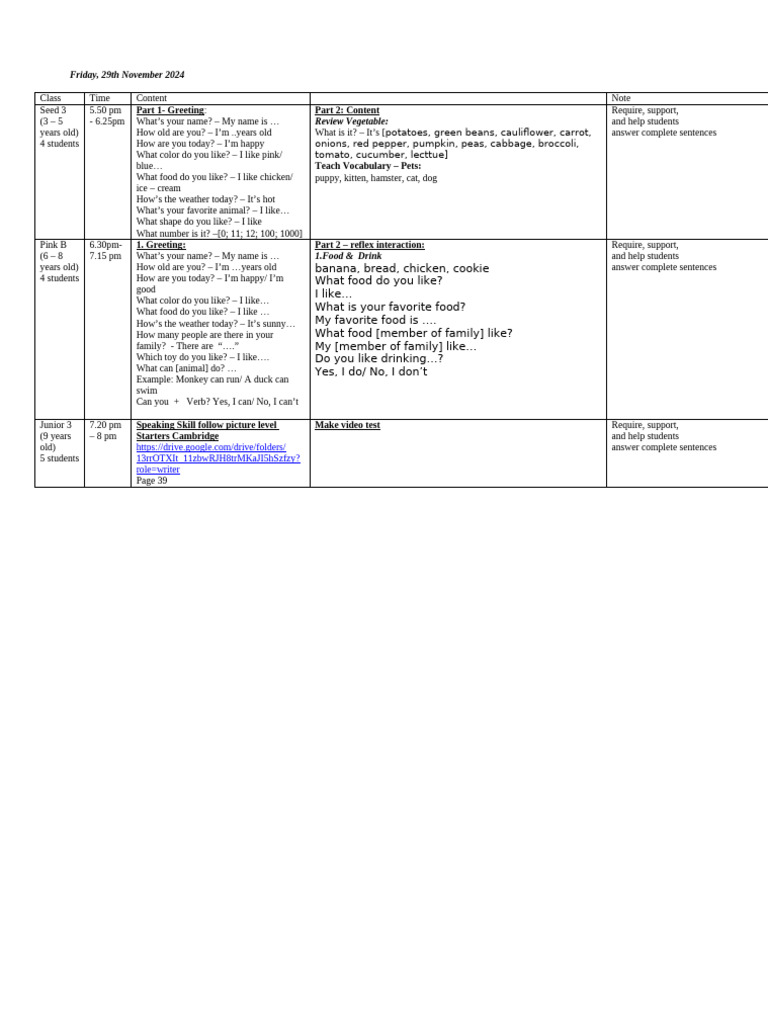 English Speaking Class Schedule 2024 | PDF | Vegetables | Cuisine
