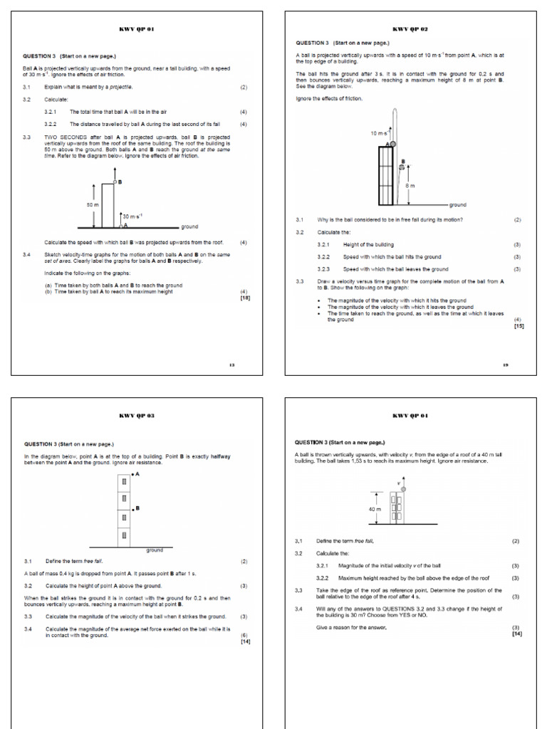 Vertical Projectile Motion in 1D - Questions 01 | PDF