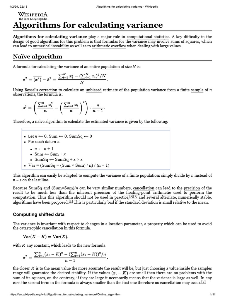 Welford's Online Variance Algorithm | PDF | Variance | Applied Mathematics