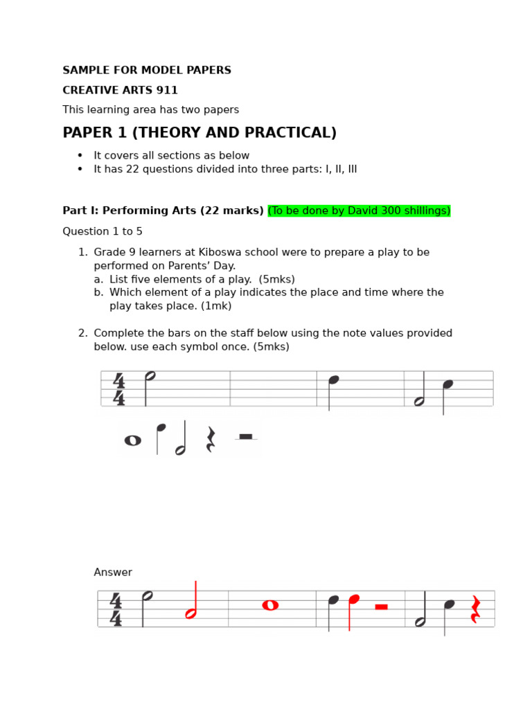 MODEL PAPER 1 P_Arts | PDF | Behavior Modification | Cognitive Science