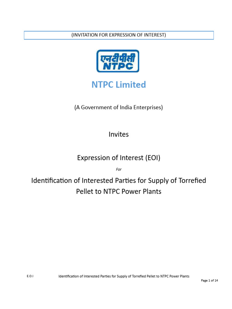 EOI for Torrefied Pellet Supply to NTPC | PDF | Climate Change ...