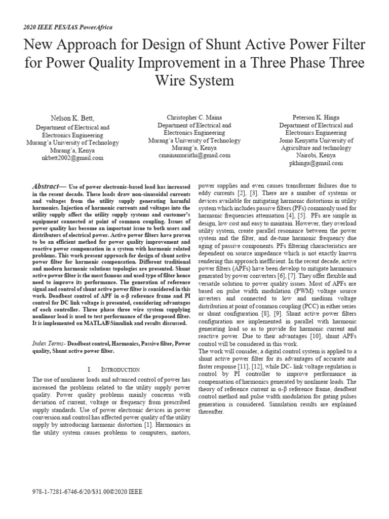 2020 New Approach for Design of Shunt Active Power Filter | PDF | Ac ...