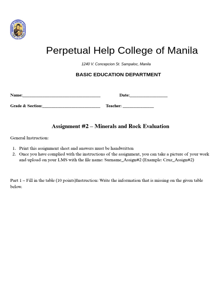 Student Rock & Mineral Assignment | PDF