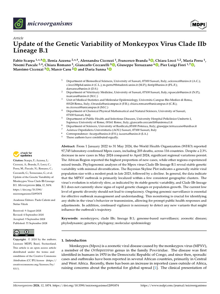 Monkeypox Virus Clade IIb B.1 Genetic Update | PDF | Mutation | Biology