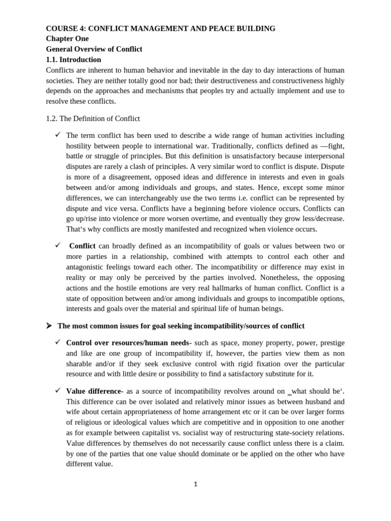 Course 4 Conflict Management and Peace Building | PDF | Conflict ...