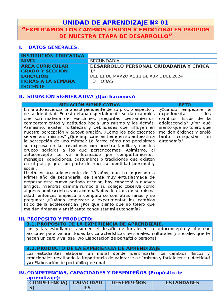 Unidad 1 DPCC 1° 2024. | PDF | Evaluación | Autoestima