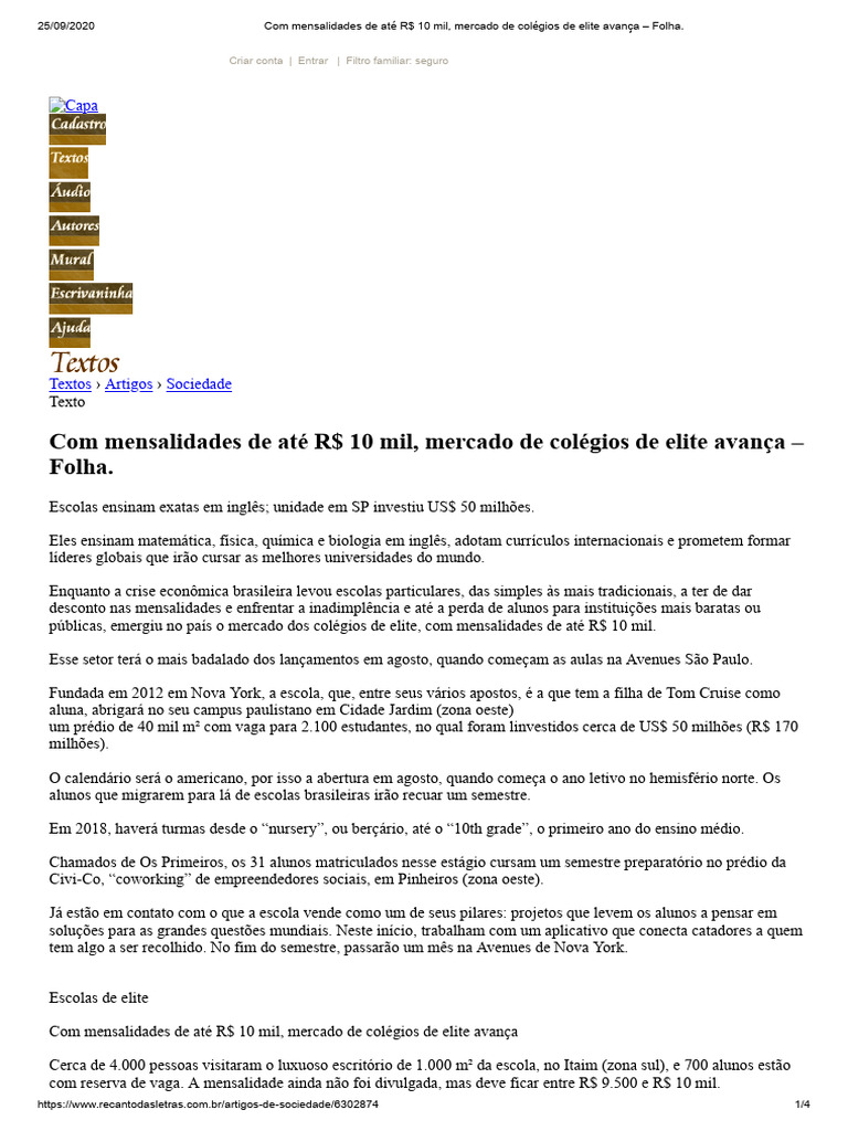 Mensalidades de Colégios de Elite no Brasil | PDF | São Paulo | Escolas