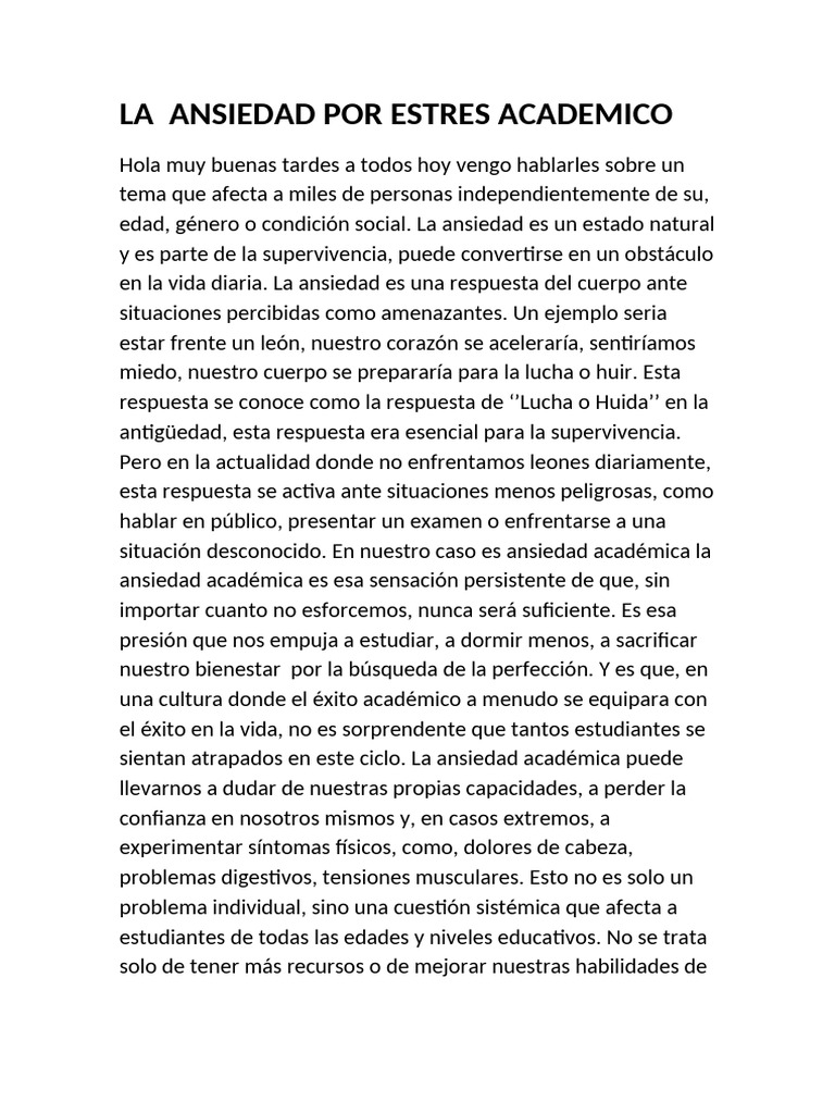 La Ansiedad Por Estres Academico Pdf