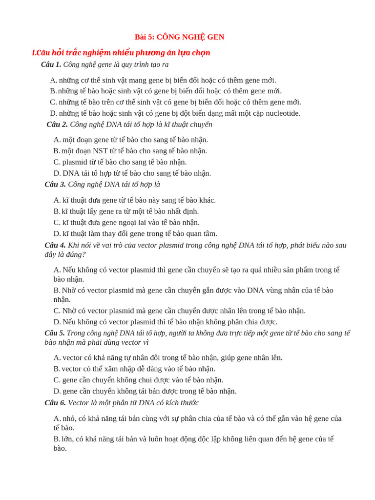 Trắc nghiệm - bài 5 - HS | PDF