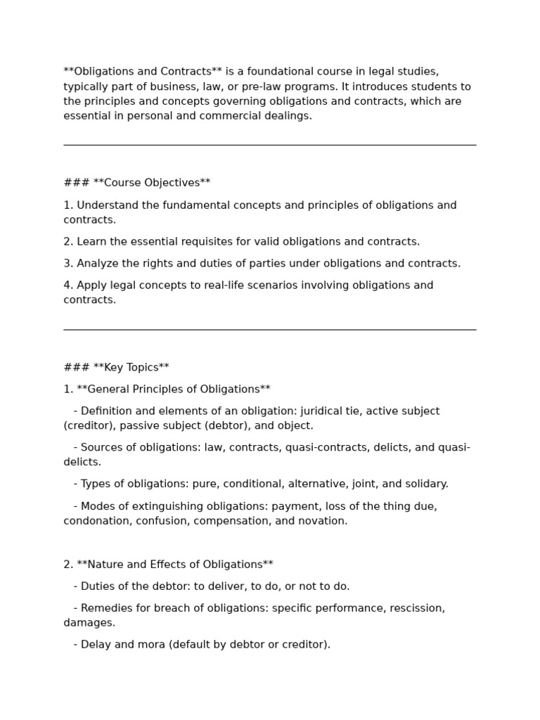 Obligation and Contract Overview | PDF | Law Of Obligations | Breach Of ...